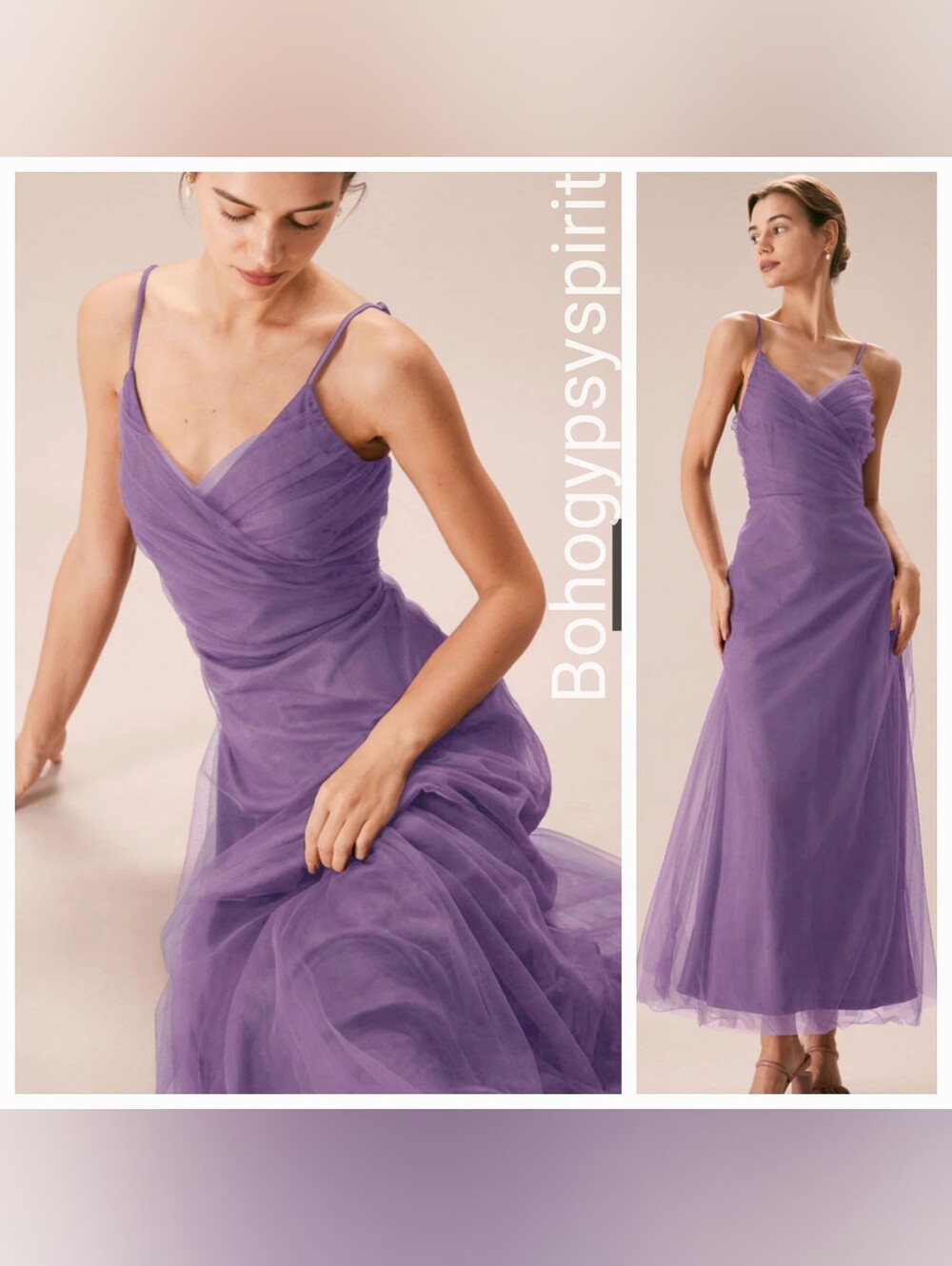 Rihoas Purple Mesh Wrap Slip Maxi Dress, Small